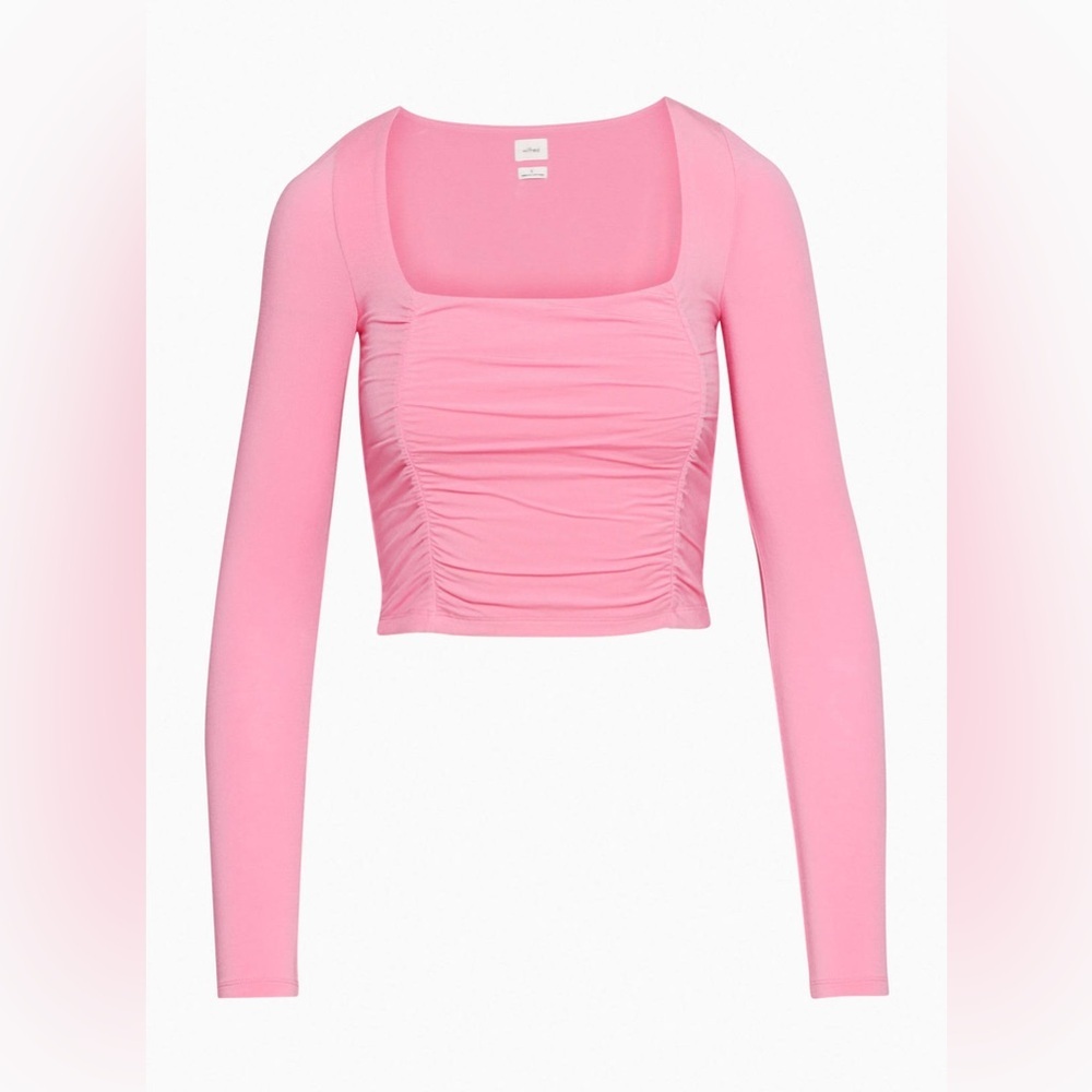 NWT Aritzia Wilfred Lydia Square Neck Ruched Top in Poetic Pink- Size Large - Picture 1 of 15